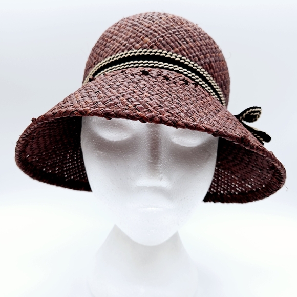 DELUX | woven paper bow detail cloche hat - Picture 3 of 9